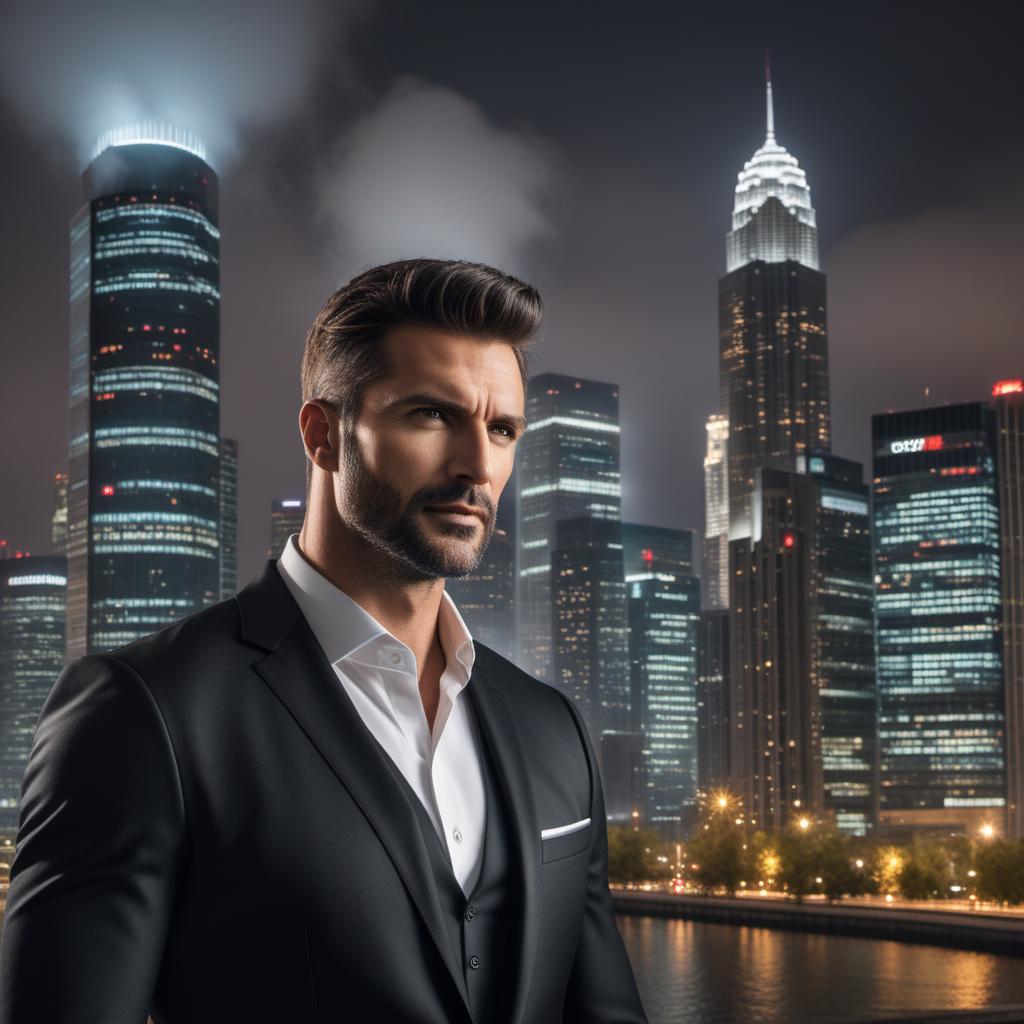  Swap the face from the second image (the serious-looking man in kind of a headshot) onto the first image (a man in a black suit with the background of a city skyline). hyperrealistic, full body, detailed clothing, highly detailed, cinematic lighting, stunningly beautiful, intricate, sharp focus, f/1. 8, 85mm, (centered image composition), (professionally color graded), ((bright soft diffused light)), volumetric fog, trending on instagram, trending on tumblr, HDR 4K, 8K