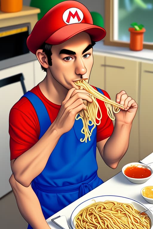  Mario eating noodles