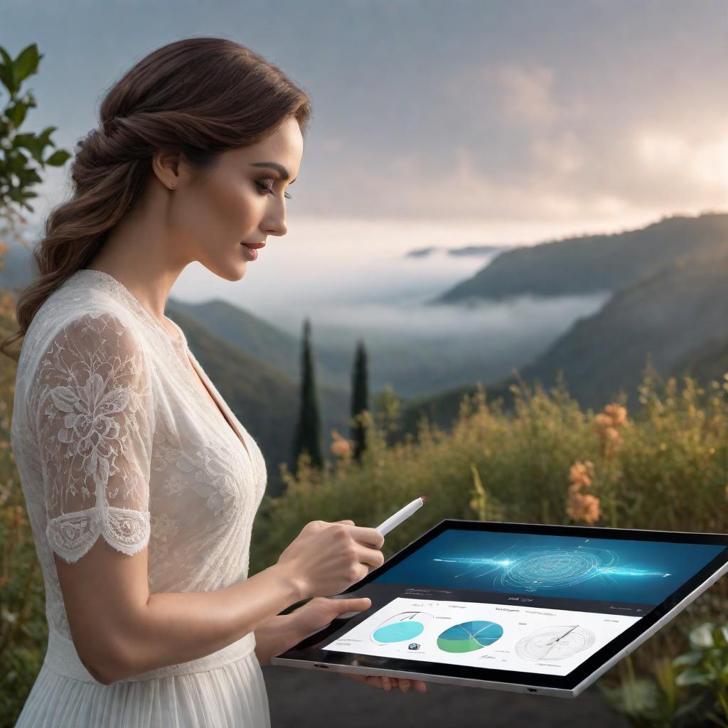  An AI assistant interacting with a user, with the AI assistant asking the user to describe what they would like to draw. The scene is friendly and inviting, showing a positive human-AI interaction. hyperrealistic, full body, detailed clothing, highly detailed, cinematic lighting, stunningly beautiful, intricate, sharp focus, f/1. 8, 85mm, (centered image composition), (professionally color graded), ((bright soft diffused light)), volumetric fog, trending on instagram, trending on tumblr, HDR 4K, 8K