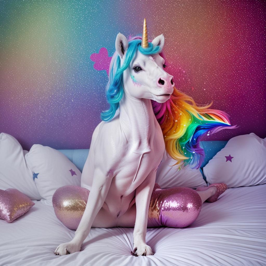  16k high quality sharp and clear high contrast photo of a unicorn barfing, throwing up rainbow, glitter hearts, stars, skulls