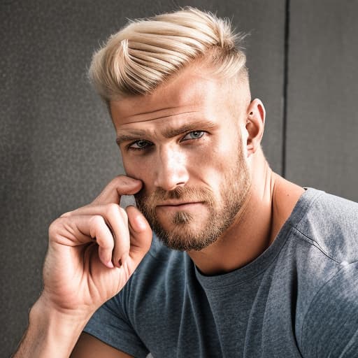 portrait+ style Russian queer fitness model blonde hunk dilf dude face