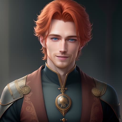  A man with blue large eyes and thin lips, reddish blond hair, smiles, radiate happiness and kindness from him. hyperrealistic, full body, detailed clothing, highly detailed, cinematic lighting, stunningly beautiful, intricate, sharp focus, f/1. 8, 85mm, (centered image composition), (professionally color graded), ((bright soft diffused light)), volumetric fog, trending on instagram, trending on tumblr, HDR 4K, 8K