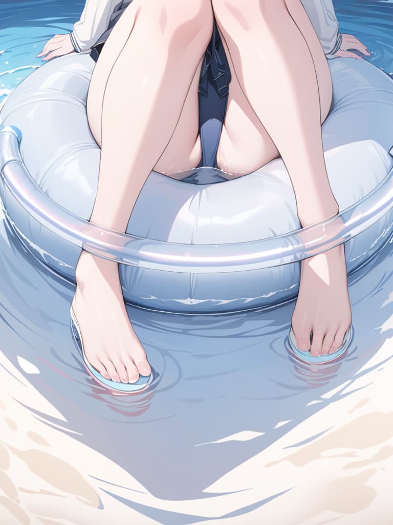  Wearing a swimsuit, pink, riding on a floating ring, sea,, masterpiece, best quality,8k,ultra detailed,high resolution,an extremely delicate and beautiful,hyper detail