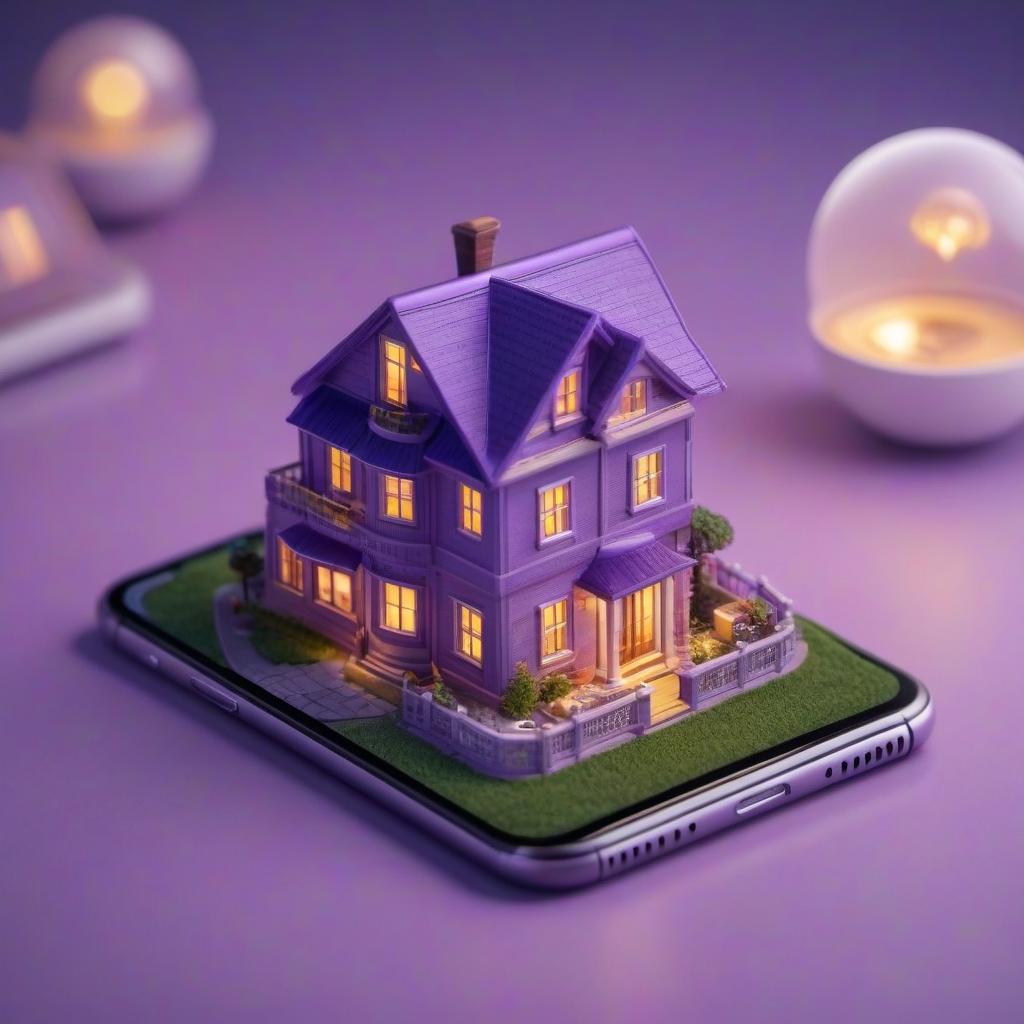  smart home mobile app icon in violet shades hyperrealistic, full body, detailed clothing, highly detailed, cinematic lighting, stunningly beautiful, intricate, sharp focus, f/1. 8, 85mm, (centered image composition), (professionally color graded), ((bright soft diffused light)), volumetric fog, trending on instagram, trending on tumblr, HDR 4K, 8K