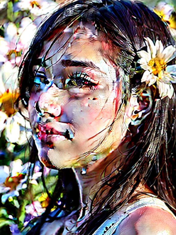  A cute girl, a beautiful profile, surrounded by flowers, smiling, flowering flowers, paint on the face, (Masterpiece, BestQuality:1.3), (ultra detailed:1.2), (hyperrealistic:1.3), (RAW photo:1.2),High detail RAW color photo, professional photograph, (Photorealistic:1.4), (realistic:1.4), ,professional lighting, (japanese), beautiful face, (realistic face)