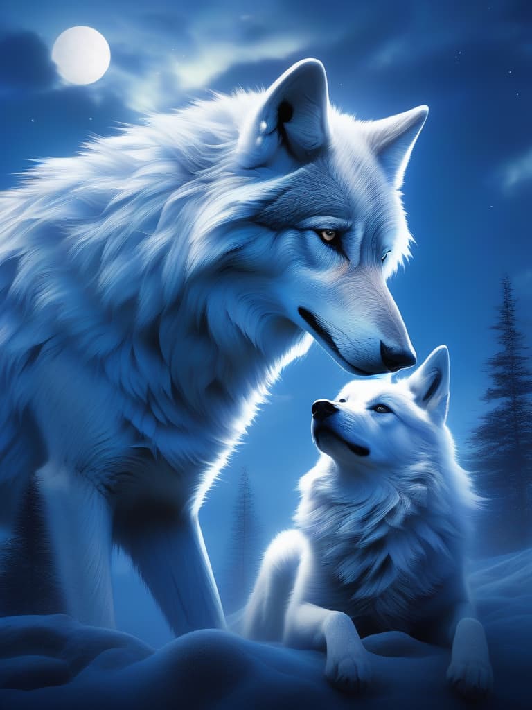  Night, wolf, sister, masterpiece, best quality,8k,ultra detailed,high resolution,an extremely delicate and beautiful,hyper detail