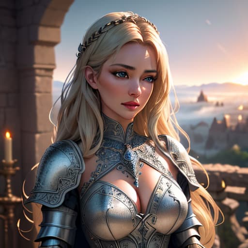  Portrait of a girl, the most beautiful in the world, (medieval armor), metal reflections, upper body, outdoors, intense sunlight, far away castle, professional photograph of a stunning woman detailed, sharp focus, dramatic, award winning, cinematic lighting, volumetrics dtx, (film grain, blurry background, blurry foreground, bokeh, depth of field, sunset, interaction, Perfectchainmail), (masterpiece), (extremely intricate:1.3), (ultra realistic) hyperrealistic, full body, detailed clothing, highly detailed, cinematic lighting, stunningly beautiful, intricate, sharp focus, f/1. 8, 85mm, (centered image composition), (professionally color graded), ((bright soft diffused light)), volumetric fog, trending on instagram, trending on tumblr, HDR 4K, 8K