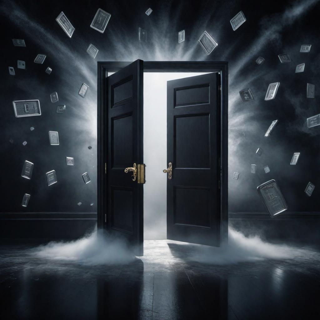  Illustration depicting the contrast between doors that represent choices of fear versus success. 1. **Fear Door** - Scene: A door labeled 'Fear'. The person standing in front looks anxious and hesitant. - Mood: Fear, anxiety, hesitation. - Thought Bubbles: 'What if I fail?', 'I'm not ready.', 'It's too risky.' - Visual Elements: The door is dark and ominous, perhaps with a shadowy figure behind it or cobwebs to symbolize neglect and apprehension. 2. **Success Door** - Scene: A door labeled 'Success'. The person standing in front looks determined and hopeful. - Mood: Motivation, hope, determination. - Thought Bubbles: 'I can do this!', 'Success is within reach.', 'I am ready.' - Visual Elements: The door is brightly lit, adorned with posit hyperrealistic, full body, detailed clothing, highly detailed, cinematic lighting, stunningly beautiful, intricate, sharp focus, f/1. 8, 85mm, (centered image composition), (professionally color graded), ((bright soft diffused light)), volumetric fog, trending on instagram, trending on tumblr, HDR 4K, 8K