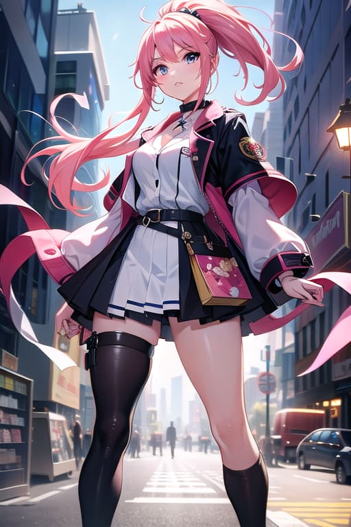  Anime style,pink haired girl,ponytail,large eyes,shopping, hyperrealistic, full body, detailed clothing, highly detailed, cinematic lighting, stunningly beautiful, intricate, sharp focus, f/1. 8, 85mm, (centered image composition), (professionally color graded), ((bright soft diffused light)), volumetric fog, trending on instagram, trending on tumblr, HDR 4K, 8K