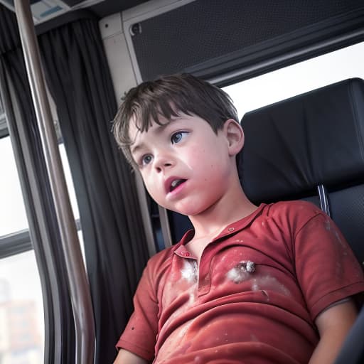  a very sweaty very young boy, caught on a public bus, is discovered by the viewer. The young 's face is rendered in exquisite detail, a look of and arousal as he realizes he's been caught the boy on the bus seat lets out a stream of warm, viscous liquid shooting out from his huge engorged erect tip coating his and splattering onto the floor of the bus, the pinnacle of his is his sweaty features, high-angle shot, dramatic angle, extreme angle shot, photo-realistic, volumetric fog, 85mm lens, HDR, cinematic