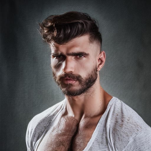 portrait+ style Russian queer fitness model brunette hunk dilf dude face