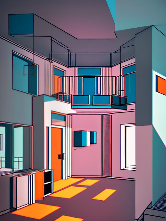  Abstraction, composition of geometric figures on the theme of exterior in interior. Architecture, room [Без структурных соединений]. Abstraction, composition of geometric figures on the exterior theme in an interior. Architecture, room (without structural connections)., (Pixel art) retro ,low resolution ,pixelated ,nostalgic hyperrealistic, full body, detailed clothing, highly detailed, cinematic lighting, stunningly beautiful, intricate, sharp focus, f/1. 8, 85mm, (centered image composition), (professionally color graded), ((bright soft diffused light)), volumetric fog, trending on instagram, trending on tumblr, HDR 4K, 8K