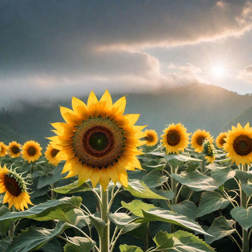  A single sunflower in full bloom with the text 'Berlinda Gomez’s Sunflower' displayed prominently in a stylish font. hyperrealistic, full body, detailed clothing, highly detailed, cinematic lighting, stunningly beautiful, intricate, sharp focus, f/1. 8, 85mm, (centered image composition), (professionally color graded), ((bright soft diffused light)), volumetric fog, trending on instagram, trending on tumblr, HDR 4K, 8K