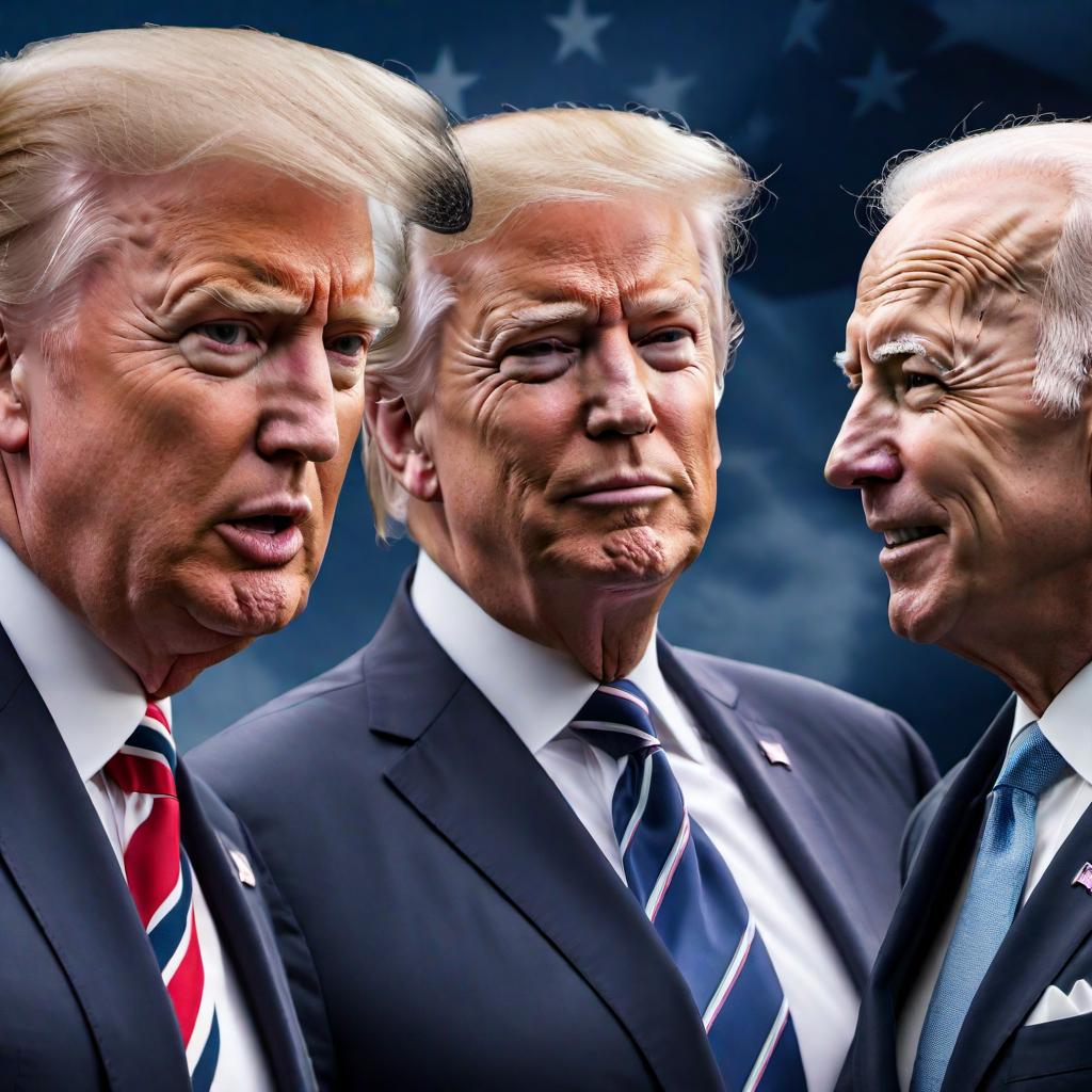  Generate an image of President Trump debating President Biden, with President Biden's face looking unhappy and President Trump smiling. hyperrealistic, full body, detailed clothing, highly detailed, cinematic lighting, stunningly beautiful, intricate, sharp focus, f/1. 8, 85mm, (centered image composition), (professionally color graded), ((bright soft diffused light)), volumetric fog, trending on instagram, trending on tumblr, HDR 4K, 8K