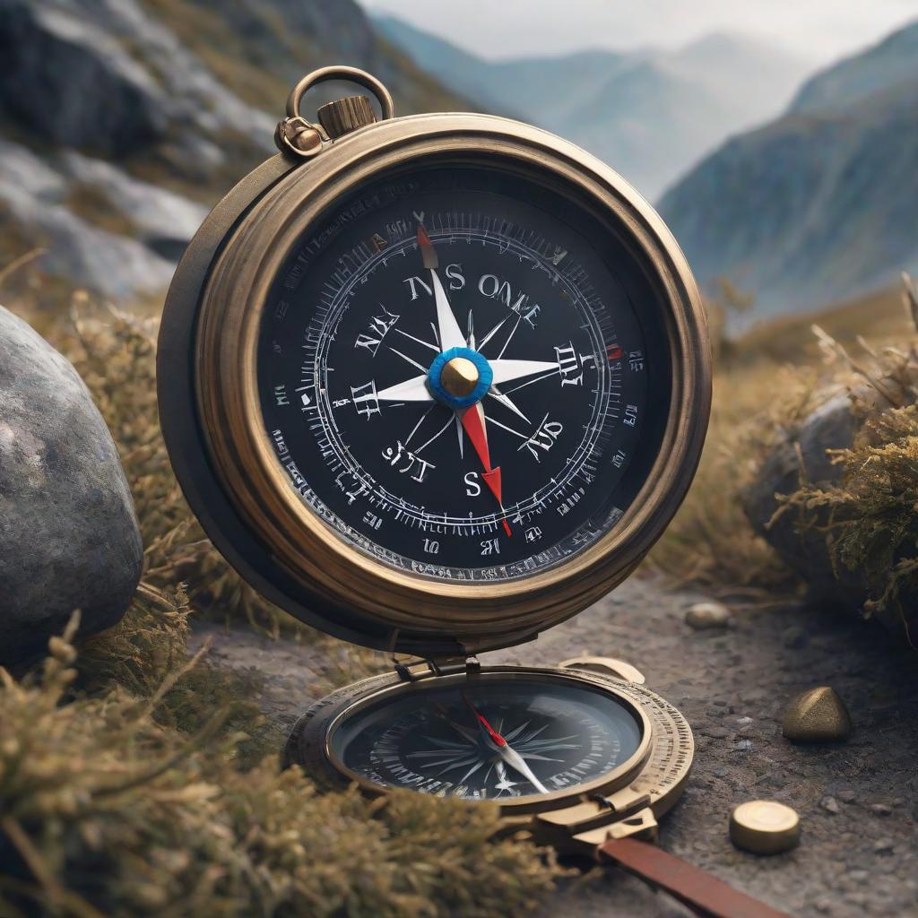  Compass: A reliable tool for navigating the terrain. hyperrealistic, full body, detailed clothing, highly detailed, cinematic lighting, stunningly beautiful, intricate, sharp focus, f/1. 8, 85mm, (centered image composition), (professionally color graded), ((bright soft diffused light)), volumetric fog, trending on instagram, trending on tumblr, HDR 4K, 8K