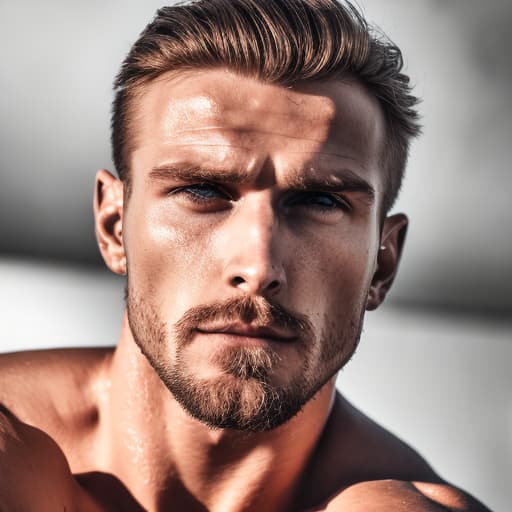 portrait+ style Russian queer fitness model blonde hunk dilf dude face