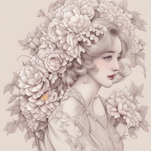  Vintage flower illustration line art pencil