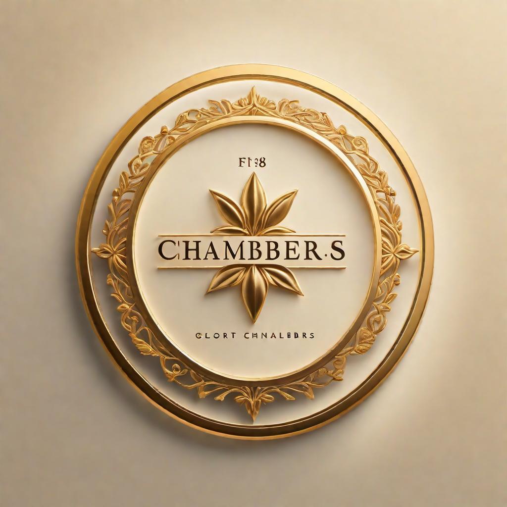  A professional and sleek logo for a business named 'Chambers' in gold tones. The design should be modern, classy, and incorporate elements that signify trust and professionalism. It could feature clean lines, minimalist elements, and use the gold color to add a touch of luxury and elegance. hyperrealistic, full body, detailed clothing, highly detailed, cinematic lighting, stunningly beautiful, intricate, sharp focus, f/1. 8, 85mm, (centered image composition), (professionally color graded), ((bright soft diffused light)), volumetric fog, trending on instagram, trending on tumblr, HDR 4K, 8K