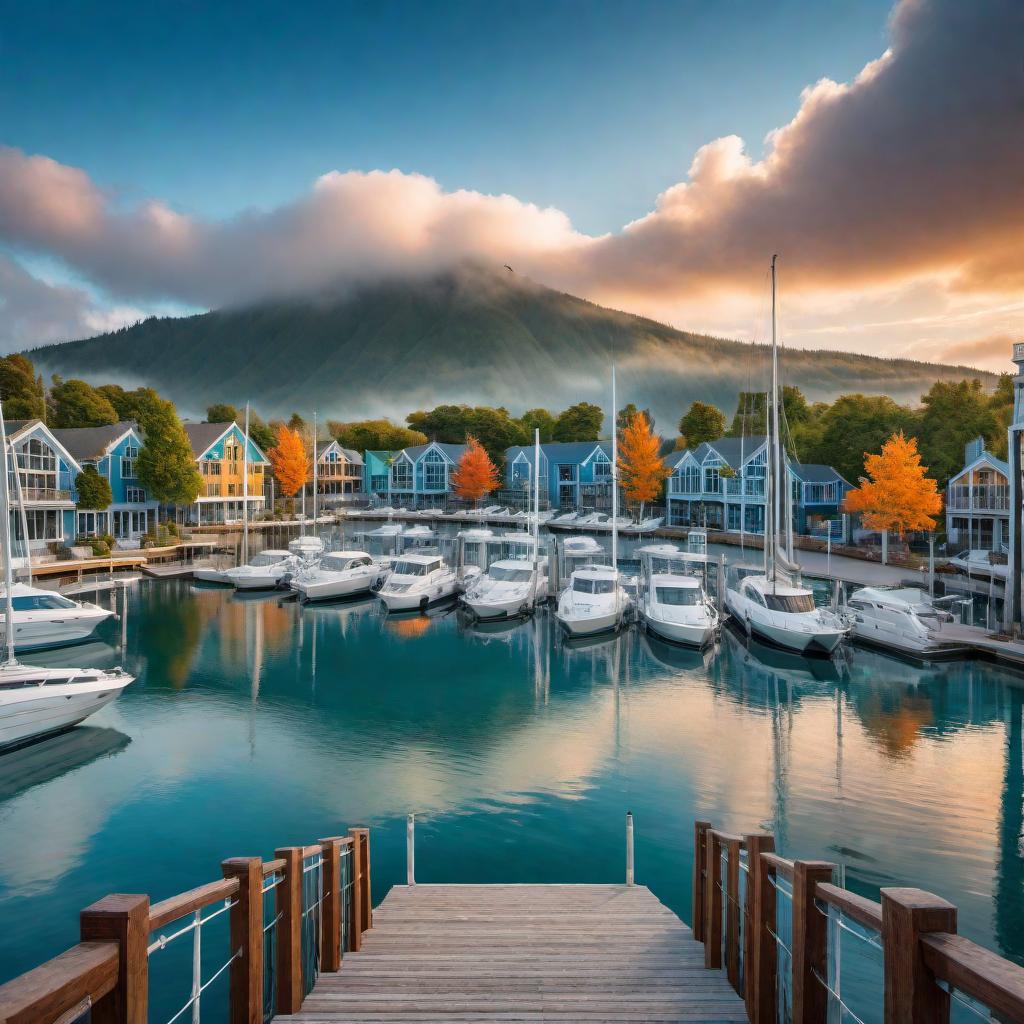  Redesign the logo in the provided image with the business name 'The Otherside at Westport Marina'. Use a similar style and elements. Update the color scheme to include shades of blue, green, and orange. hyperrealistic, full body, detailed clothing, highly detailed, cinematic lighting, stunningly beautiful, intricate, sharp focus, f/1. 8, 85mm, (centered image composition), (professionally color graded), ((bright soft diffused light)), volumetric fog, trending on instagram, trending on tumblr, HDR 4K, 8K