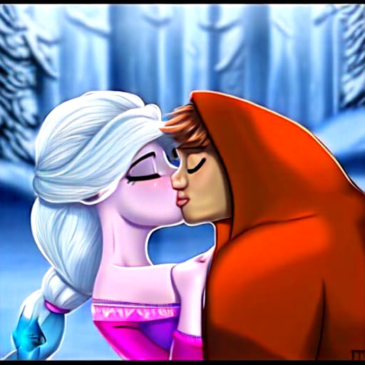  Make a photo of Elsa and Kristoff kissing