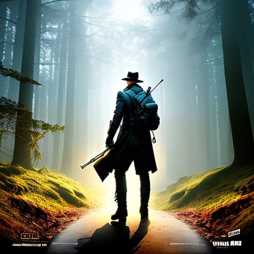 nvinkpunk A man in black trench coat and fedora investigating a mysterious forest hyperrealistic, full body, detailed clothing, highly detailed, cinematic lighting, stunningly beautiful, intricate, sharp focus, f/1. 8, 85mm, (centered image composition), (professionally color graded), ((bright soft diffused light)), volumetric fog, trending on instagram, trending on tumblr, HDR 4K, 8K