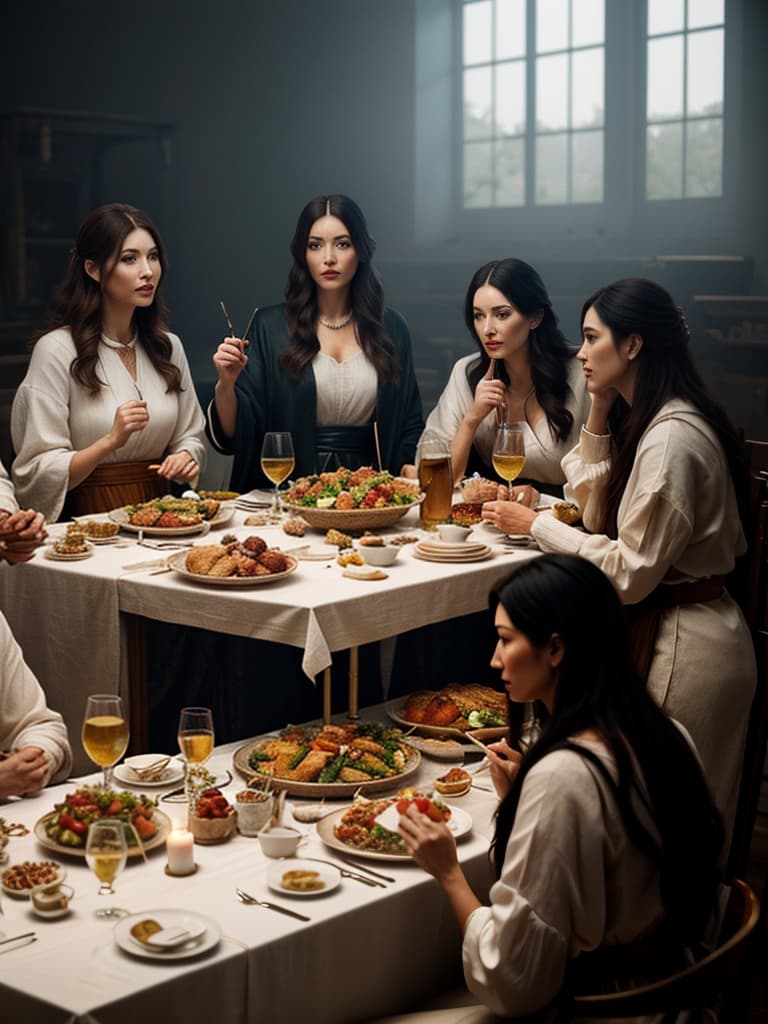  The Last Supper painting, hyperrealistic, full body, detailed clothing, highly detailed, cinematic lighting, stunningly beautiful, intricate, sharp focus, f/1. 8, 85mm, (centered image composition), (professionally color graded), ((bright soft diffused light)), volumetric fog, trending on instagram, trending on tumblr, HDR 4K, 8K