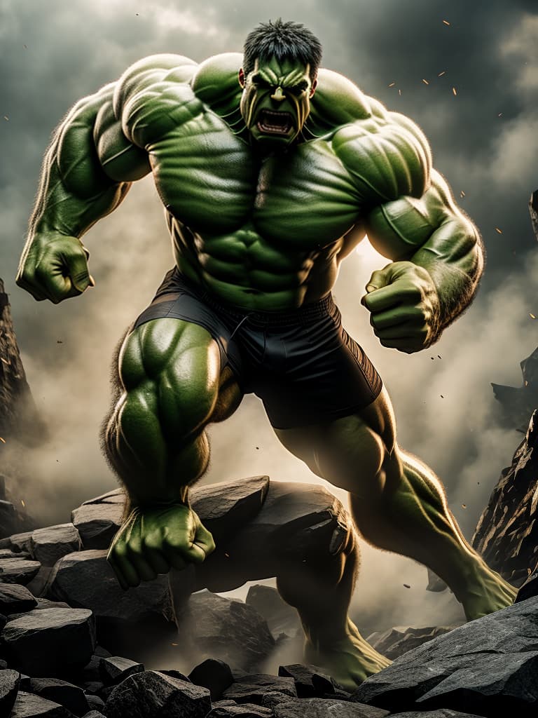  hulk hyperrealistic, full body, detailed clothing, highly detailed, cinematic lighting, stunningly beautiful, intricate, sharp focus, f/1. 8, 85mm, (centered image composition), (professionally color graded), ((bright soft diffused light)), volumetric fog, trending on instagram, trending on tumblr, HDR 4K, 8K