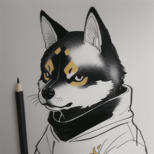  shiba (shiba painting mask, simple design, cartoon style hand sketch, pencil hand painting, tattoo design, white background, no background, Watercolor, trending on artstation, sharp focus, studio photo, intricate details, highly detailed 4k