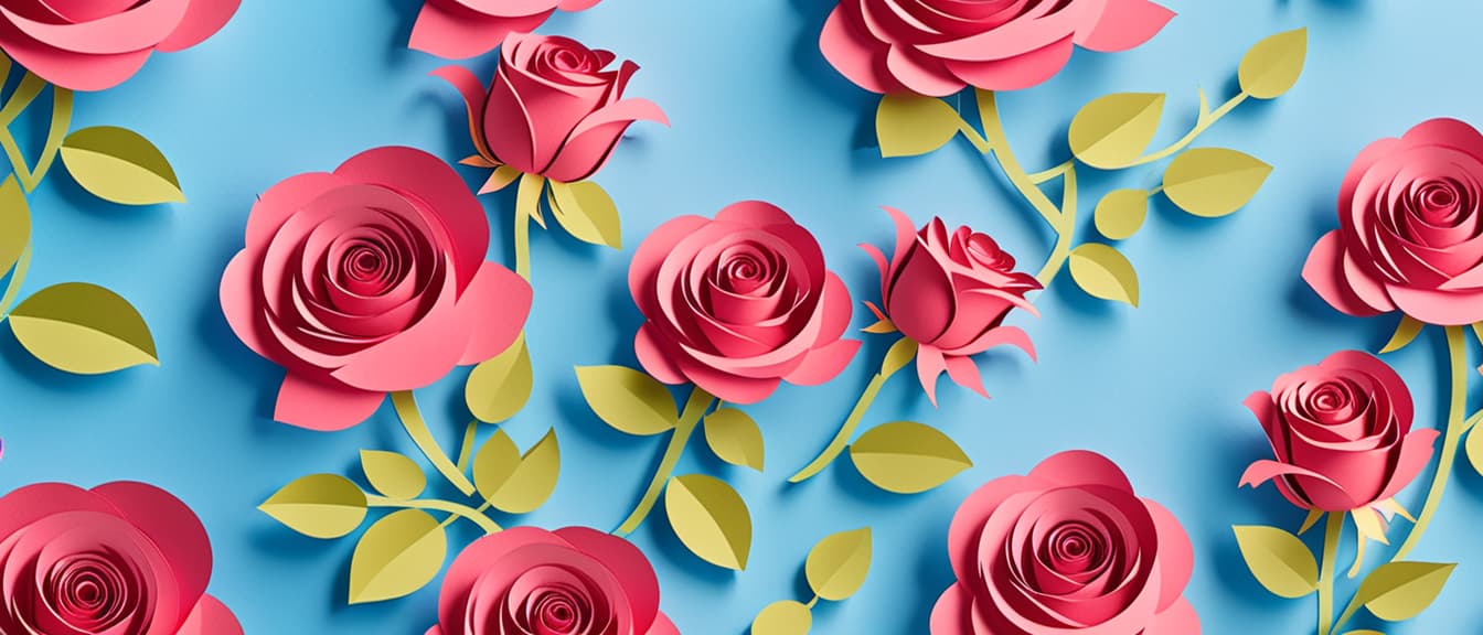  A cute Rose on blue background, paper cut art.