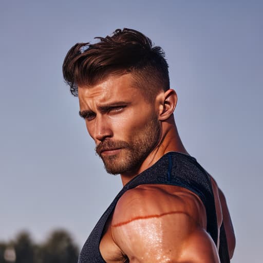 portrait+ style Russian queer fitness model brunette hunk dilf dude face