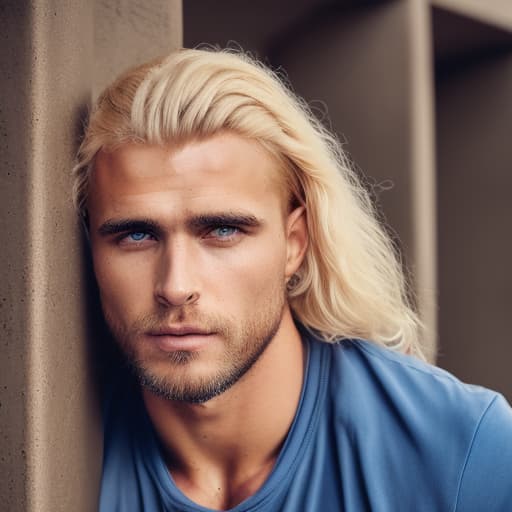 portrait+ style Russian queer fitness model blonde hunk dilf dude face