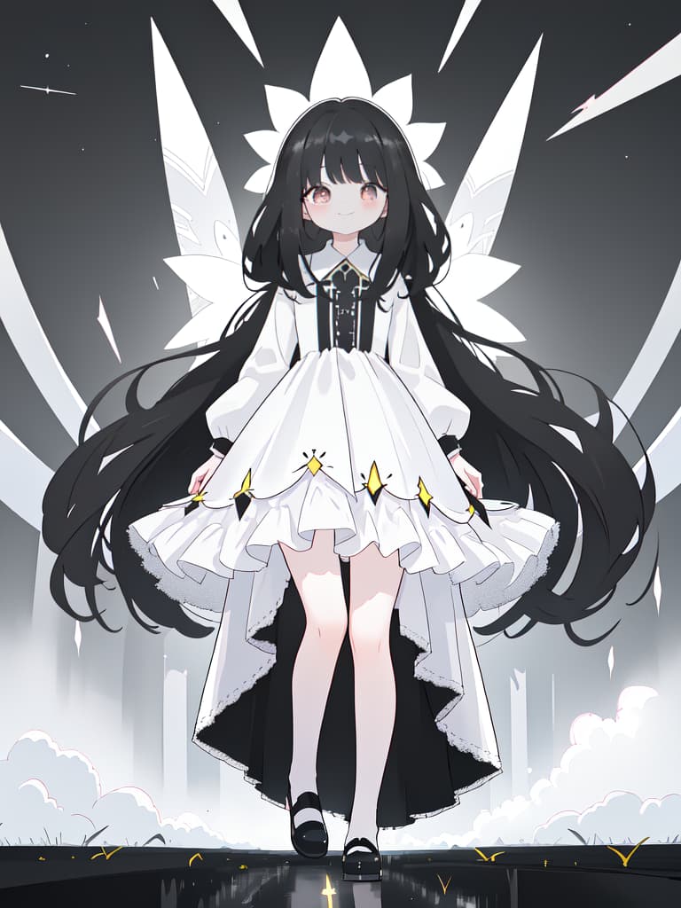  Masterpiece,(solo girl),delicate hair color,(((very long black hair))),(((more than twice her height)))1.5,hair flowing in the wind,(((absurd))),white knee length dress,fluffy,running,full body,smiling,super high quality,super analyzed,super sensitive,16K, masterpiece, best quality,8k,ultra detailed,high resolution,an extremely delicate and beautiful,hyper detail