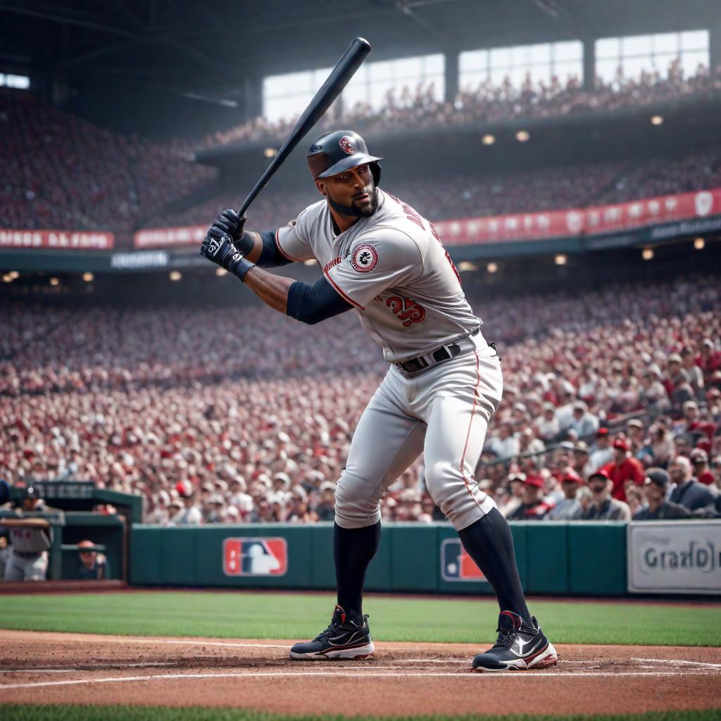  MLB Project: Home Run Hitters hyperrealistic, full body, detailed clothing, highly detailed, cinematic lighting, stunningly beautiful, intricate, sharp focus, f/1. 8, 85mm, (centered image composition), (professionally color graded), ((bright soft diffused light)), volumetric fog, trending on instagram, trending on tumblr, HDR 4K, 8K