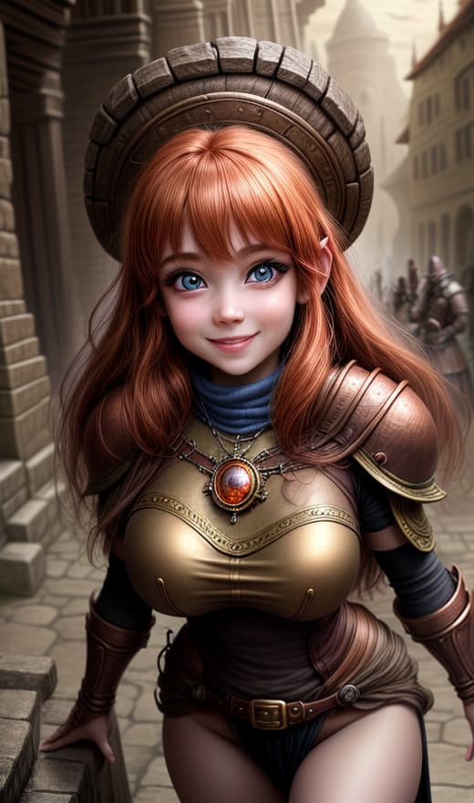  masterpiece, best quality, expressive eyes, absuredres, <lora:Dwarvenworld:1> dwarvenworld, 1girl, looking at viewer, smiling, copper,