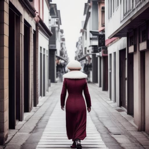  a lady walking in the street along