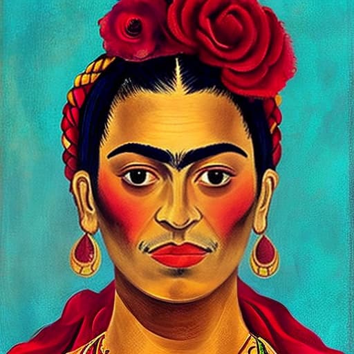  A portrait of Frida Kahlo in the style of her own paintings