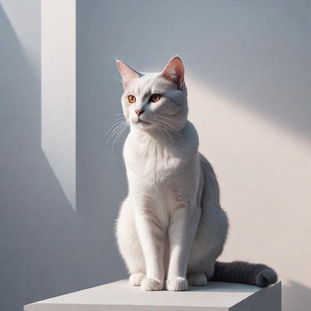  Minimalism logo with cat hyperrealistic, full body, detailed clothing, highly detailed, cinematic lighting, stunningly beautiful, intricate, sharp focus, f/1. 8, 85mm, (centered image composition), (professionally color graded), ((bright soft diffused light)), volumetric fog, trending on instagram, trending on tumblr, HDR 4K, 8K