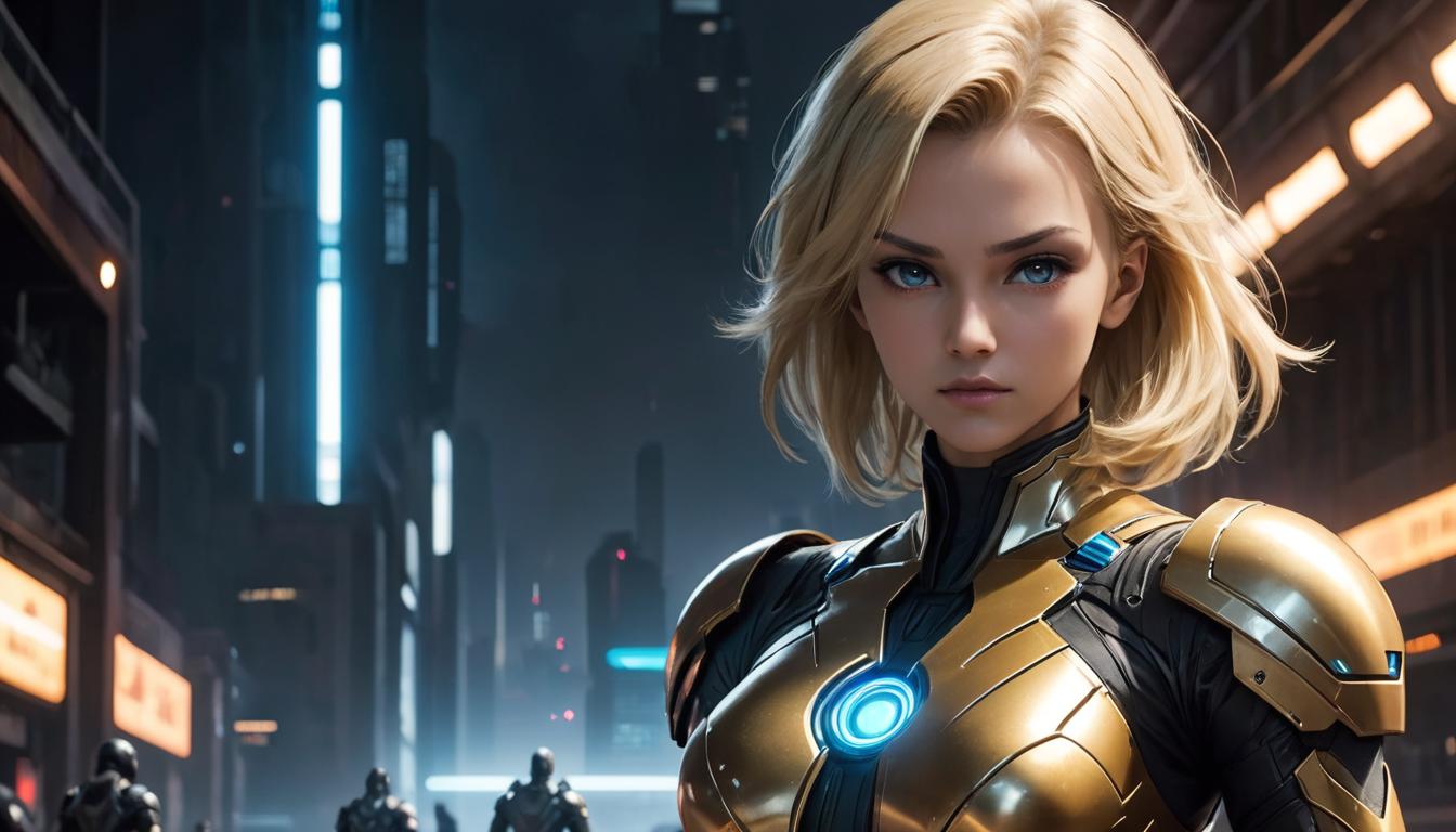  1girl, large busted attractive blonde arian female humanoid, battle worn outfit, serious expression, glowing aura, sense of power and wisdom, high tech clothing clad in sleek, futuristic costume with metallic accents and form fitting designs, marvel superhero comics style, unreal engine rendering