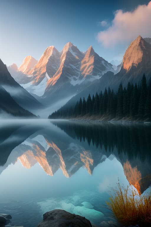  A mountain lake, view from the bottom of the lake through the water, you can see both water and land at the same time, a fish is swimming, feels realistic. hyperrealistic, full body, detailed clothing, highly detailed, cinematic lighting, stunningly beautiful, intricate, sharp focus, f/1. 8, 85mm, (centered image composition), (professionally color graded), ((bright soft diffused light)), volumetric fog, trending on instagram, trending on tumblr, HDR 4K, 8K