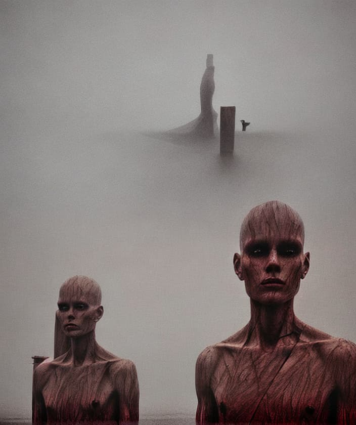 portrait+ style mannequins Beksiński pain fear guillotine chessboard death time cry rain