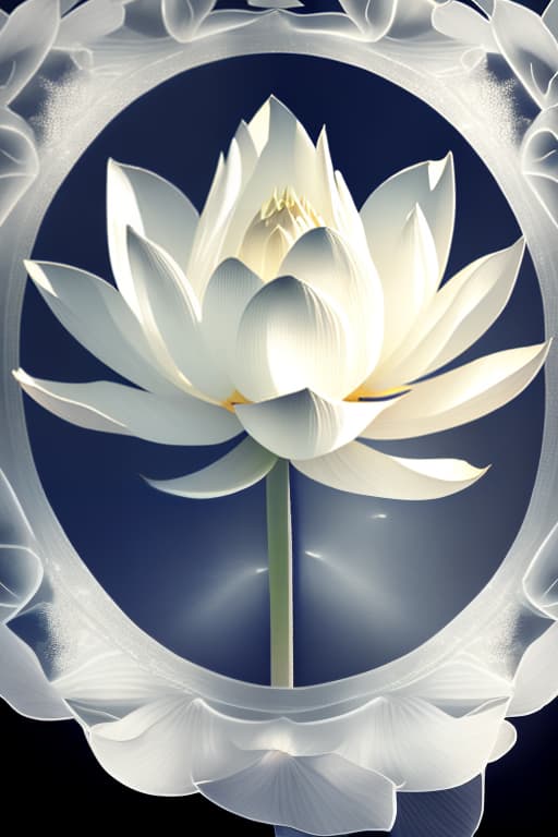 estilovintedois Image of 1 white transparency lotus flower in heaven with serenity tone and holy spirituality mood lots of ray above