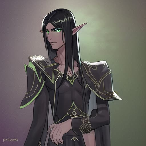  Male dark elf black hair green eyes