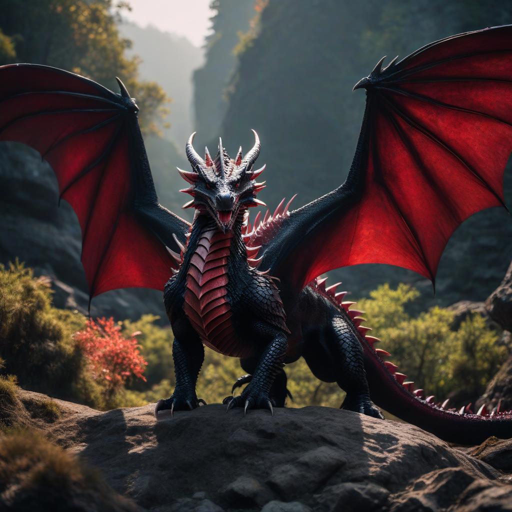  cinematic photo dragon born dragon with red scales in black armor . 35mm photograph, film, bokeh, professional, 4k, highly detailed, hkmagic hyperrealistic, full body, detailed clothing, highly detailed, cinematic lighting, stunningly beautiful, intricate, sharp focus, f/1. 8, 85mm, (centered image composition), (professionally color graded), ((bright soft diffused light)), volumetric fog, trending on instagram, trending on tumblr, HDR 4K, 8K