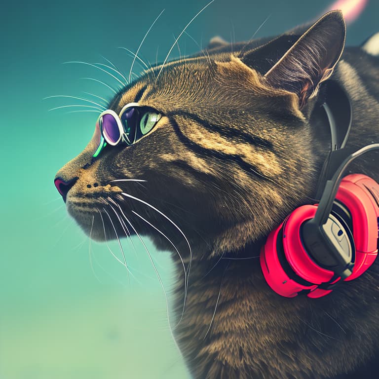 nvinkpunk Realistic image of a cat wearing headphones and reading glasses while riding a bus hyperrealistic, full body, detailed clothing, highly detailed, cinematic lighting, stunningly beautiful, intricate, sharp focus, f/1. 8, 85mm, (centered image composition), (professionally color graded), ((bright soft diffused light)), volumetric fog, trending on instagram, trending on tumblr, HDR 4K, 8K