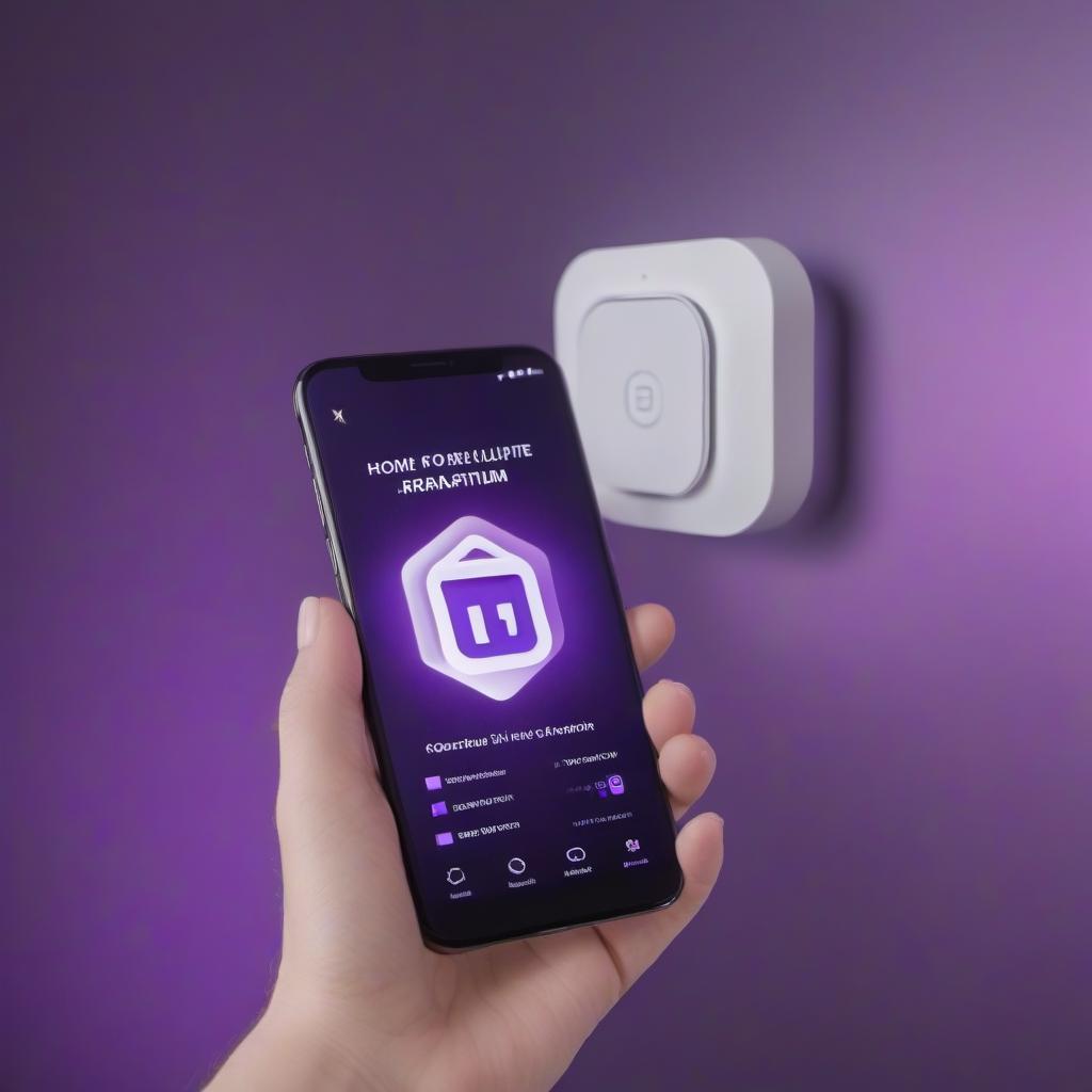  Label for a smart home mobile application with a purple icon. hyperrealistic, full body, detailed clothing, highly detailed, cinematic lighting, stunningly beautiful, intricate, sharp focus, f/1. 8, 85mm, (centered image composition), (professionally color graded), ((bright soft diffused light)), volumetric fog, trending on instagram, trending on tumblr, HDR 4K, 8K