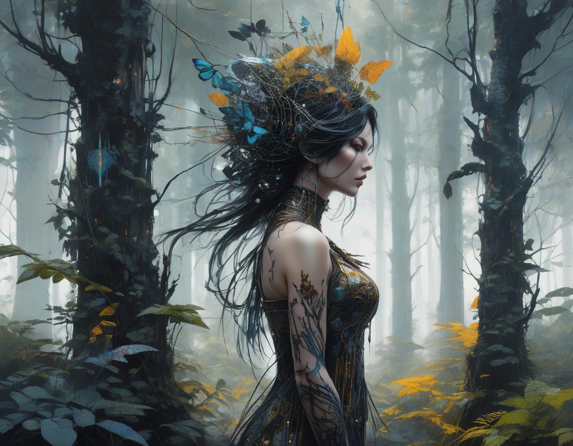  concept art mysterious silhouette forest woman, by Minjae Lee, Carne Griffiths, Emily Kell, Geoffroy Thoorens, Aaron Horkey, Jordan Grimmer, Greg Rutkowski, amazing depth, masterwork, surreal, geometric patterns, intricately detailed, bokeh, perfect balanced, deep fine borders, artistic photorealism , smooth, great masterwork by head of prompt engineering . digital artwork, illustrative, painterly, matte painting, highly detailed hyperrealistic, full body, detailed clothing, highly detailed, cinematic lighting, stunningly beautiful, intricate, sharp focus, f/1. 8, 85mm, (centered image composition), (professionally color graded), ((bright soft diffused light)), volumetric fog, trending on instagram, trending on tumblr, HDR 4K, 8K