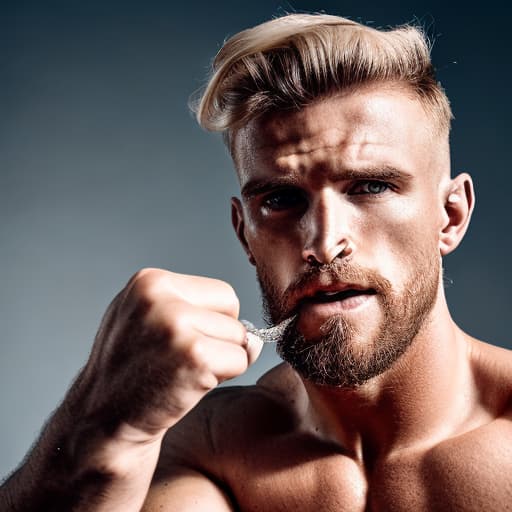 portrait+ style Russian queer fitness model blonde hunk dilf dude face