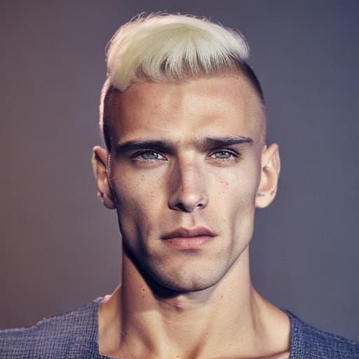 portrait+ style Russian queer gymnast blonde hunk dilf dude face