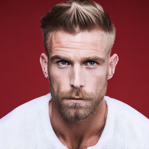 portrait+ style British queer fitness model blonde hunk dilf dude face