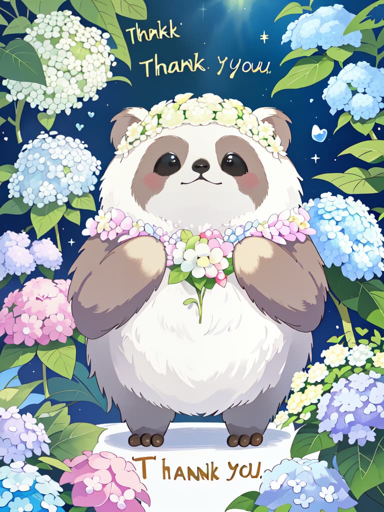  animal photo,solo Cute sloth,((( thank you! Signature)))1.3,(((1500! Signature)))1.5,masterpiece,hydrangea,rainbow🌈🌈,high quality,16K, masterpiece, best quality,8k,ultra detailed,high resolution,an extremely delicate and beautiful,hyper detail